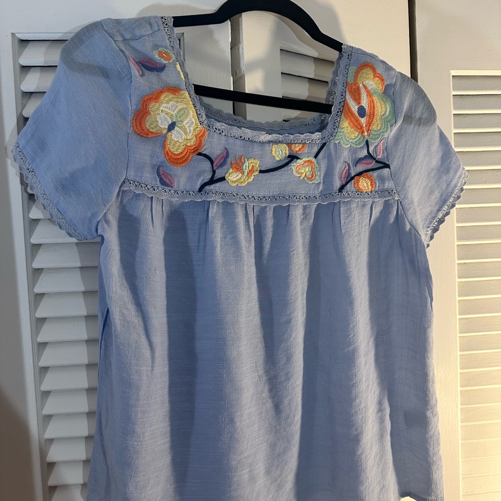 Blu Pepper Light Blue Embroidered Blouse